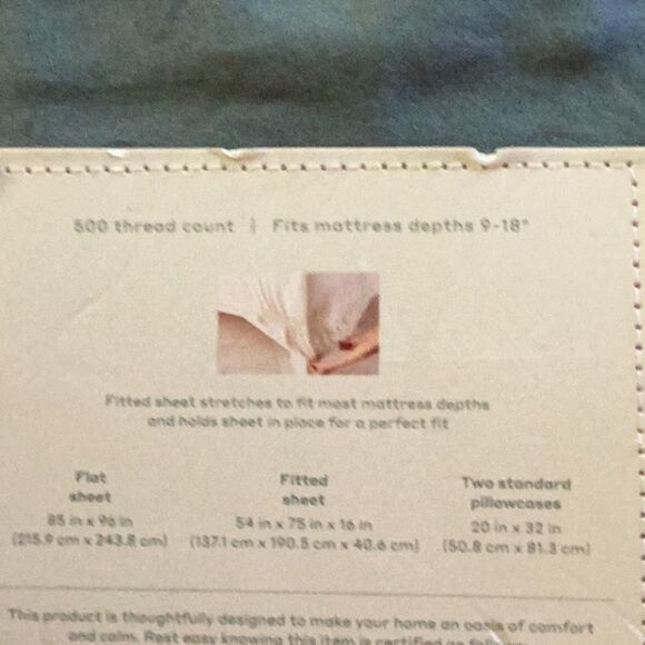 Casaluna Supima Sateen Sheet Set Full Teal Green 500 Thread Count, NWT
. - Picture 5 of 7